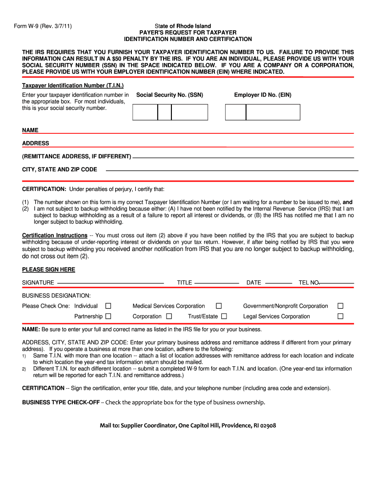 Fillable W9 Form Irs