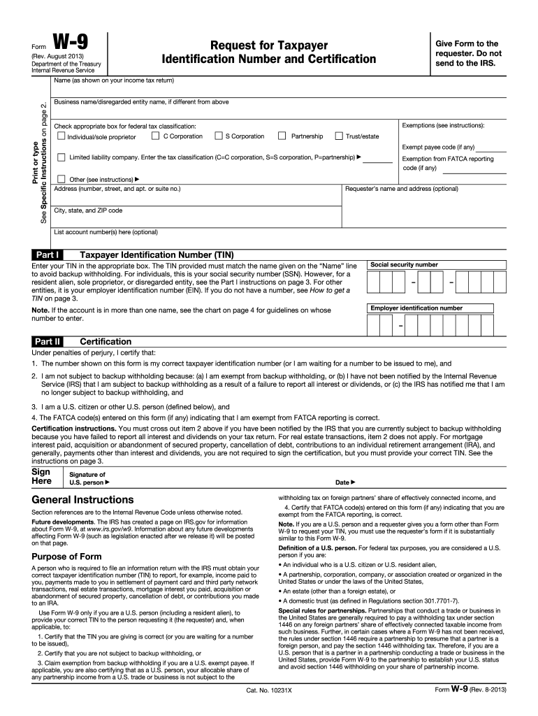 2013 Form IRS W 9 Fill Online Printable Fillable Blank PdfFiller