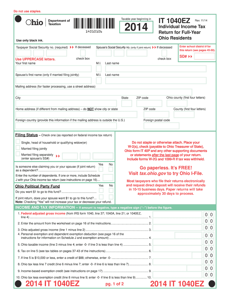 2014 2025 Form OH IT 1040EZ Fill Online Printable Fillable Blank PdfFiller