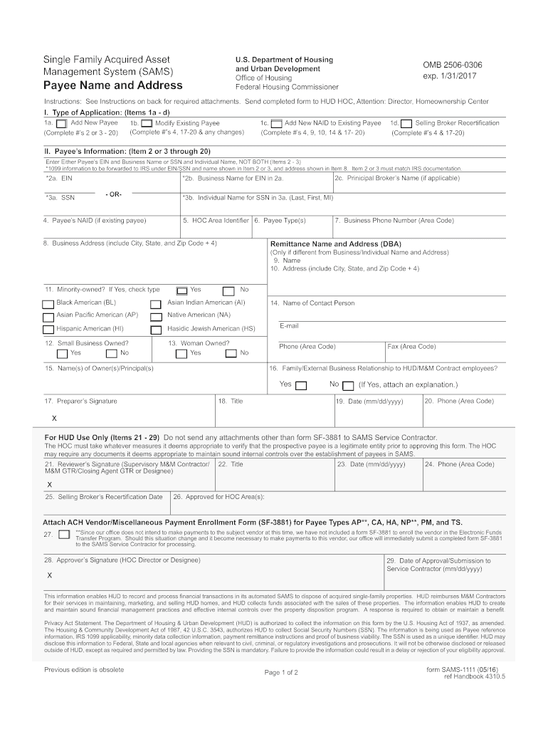 2016 2025 Form SAMS 1111 Fill Online Printable Fillable Blank PdfFiller