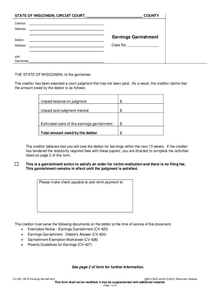 2016 2025 Form WI CV 422 Fill Online Printable Fillable Blank PdfFiller