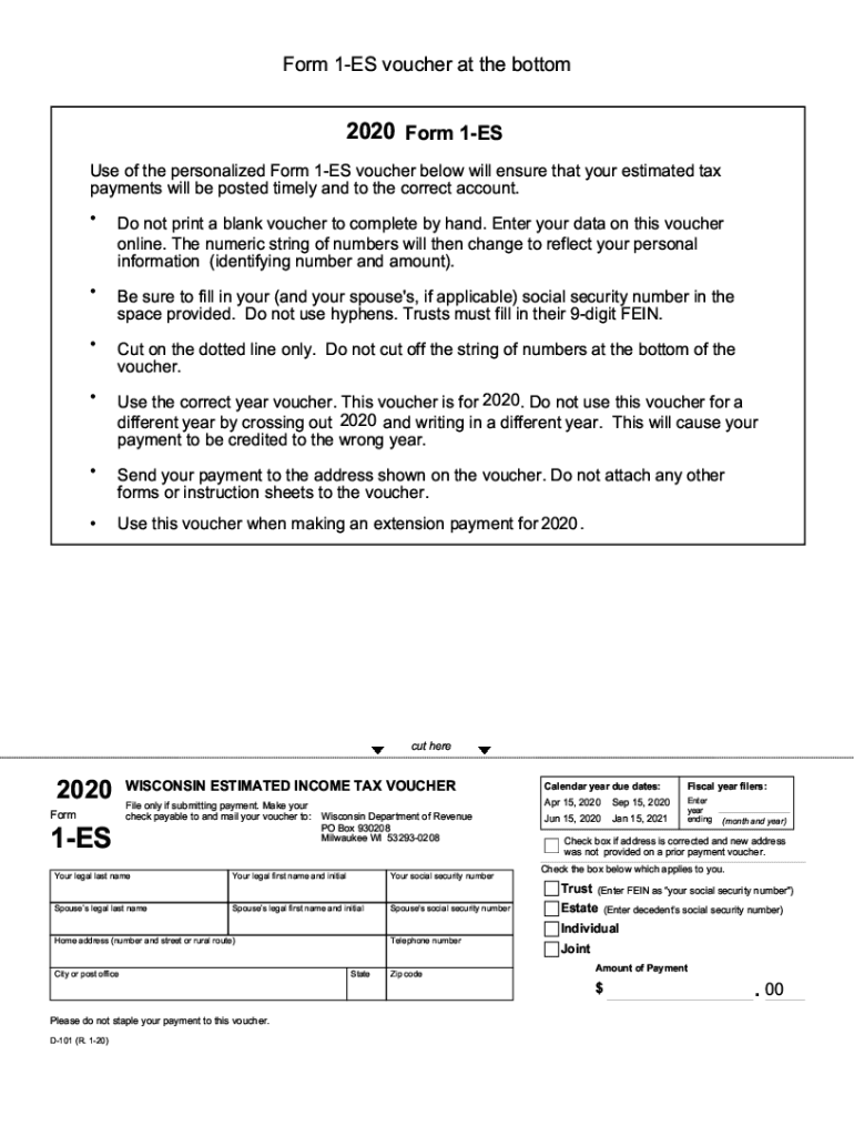 2020 2025 Form WI DoR 1 ES D 101 Fill Online Printable Fillable Blank PdfFiller