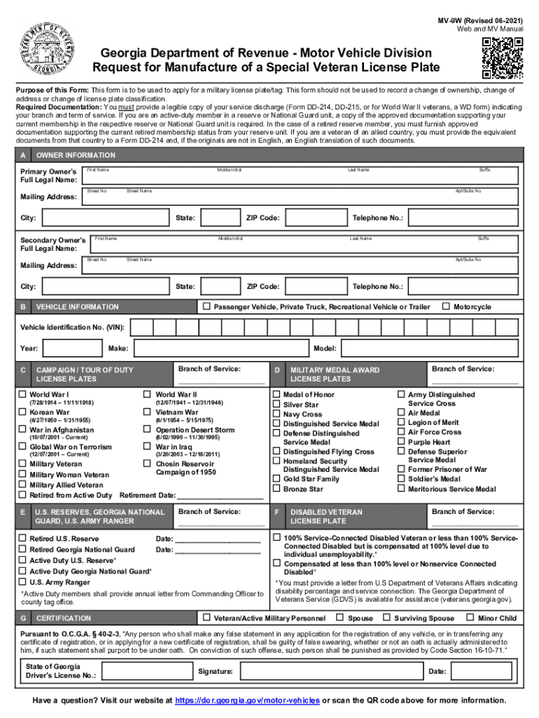 2021 2025 Form GA MV 9W Fill Online Printable Fillable Blank PdfFiller