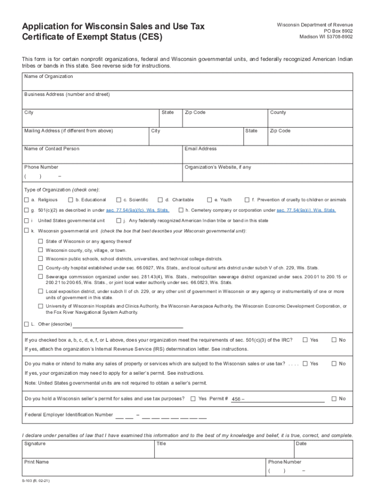 2021 2025 Form WI DoR S 103 Fill Online Printable Fillable Blank PdfFiller