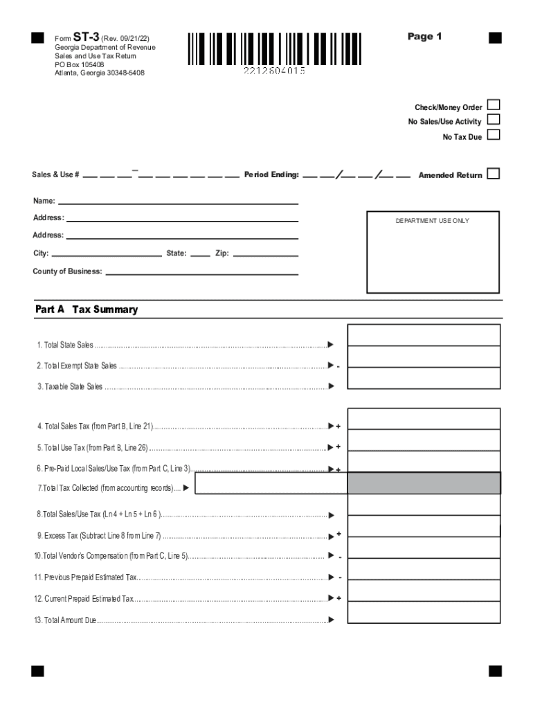 2022 2025 Form GA DoR ST 3 Fill Online Printable Fillable Blank PdfFiller