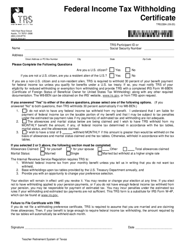 2022 2025 Form TX TRS 228A Fill Online Printable Fillable Blank PdfFiller