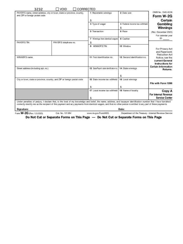 2023 2025 Form IRS W 2G Fill Online Printable Fillable Blank PdfFiller