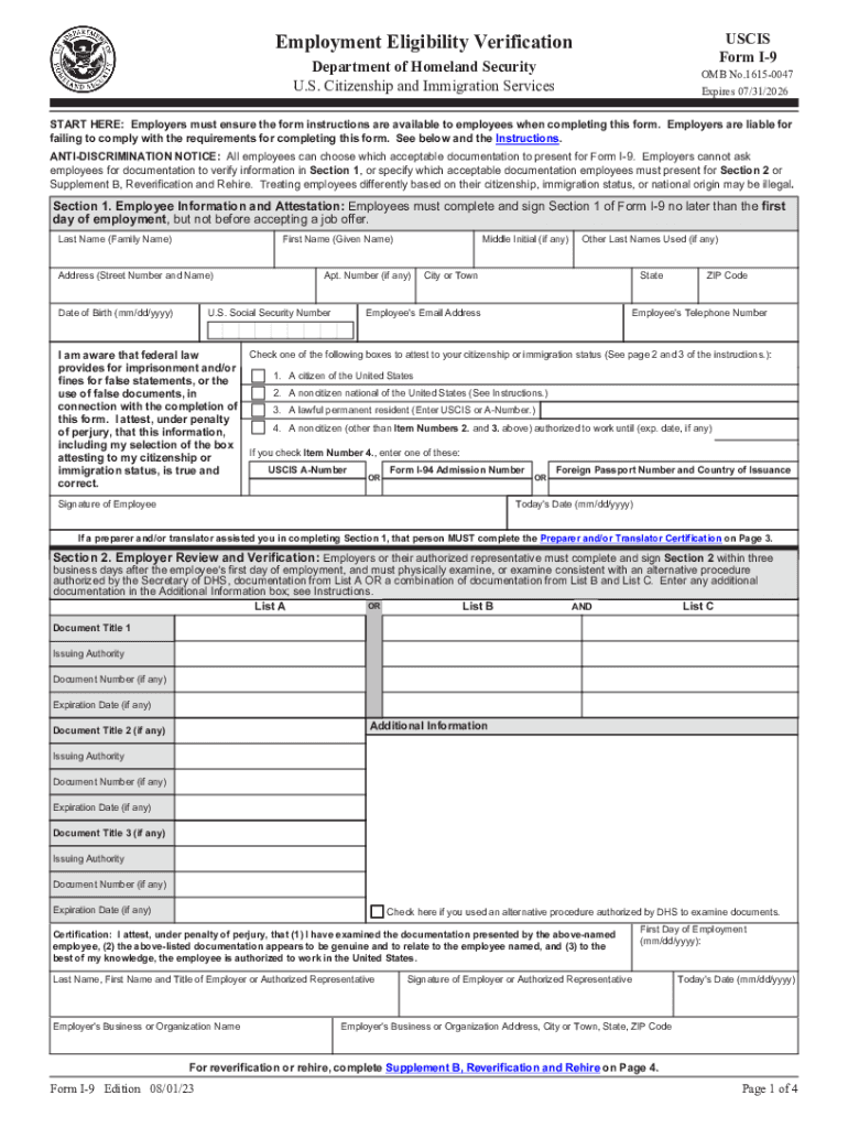 2023 2025 Form USCIS I 9 Fill Online Printable Fillable Blank PdfFiller