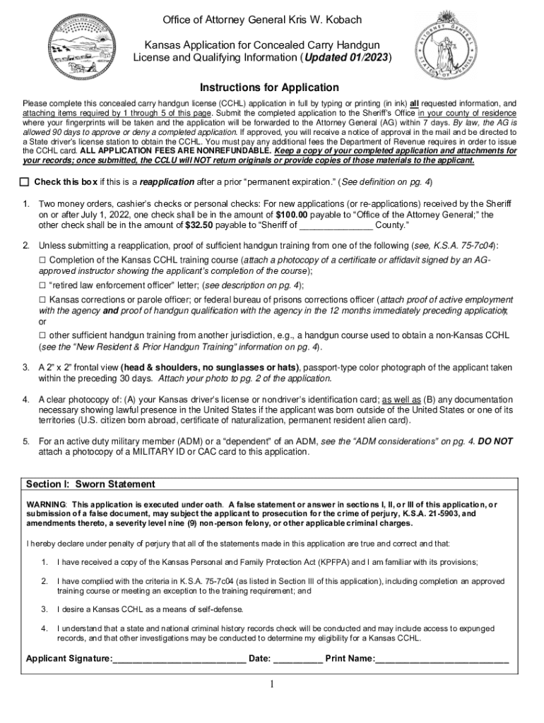 2023 2025 KS Application For Concealed Carry Handgun License And Qualifying Information Fill Online Printable Fillable Blank PdfFiller