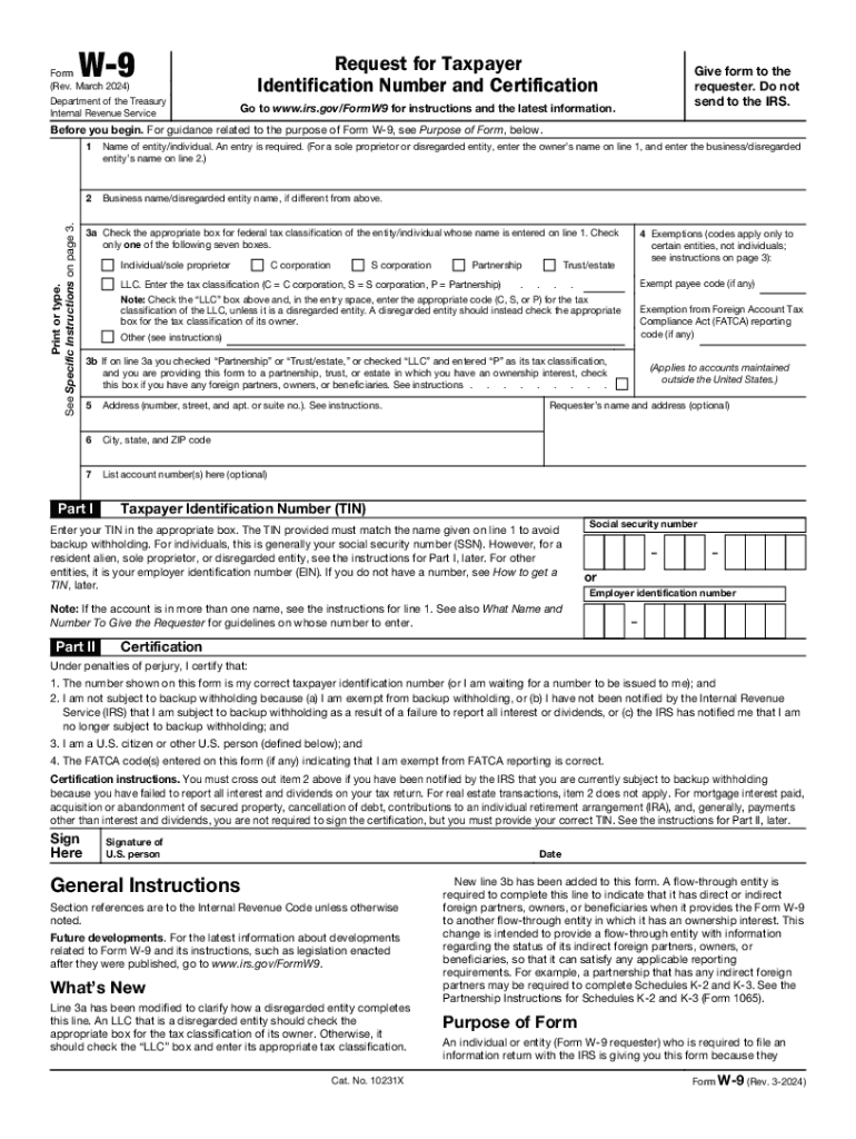 2024 Form IRS W 9 Fill Online Printable Fillable Blank PdfFiller