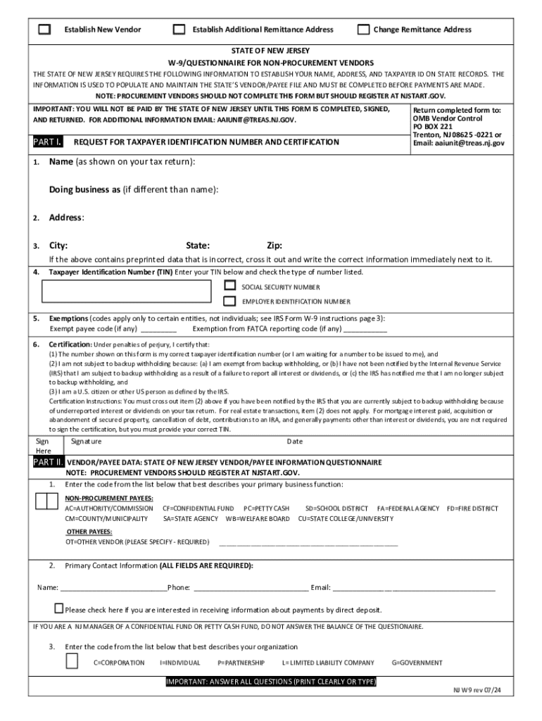 2024 Form NJ W 9 Fill Online Printable Fillable Blank PdfFiller