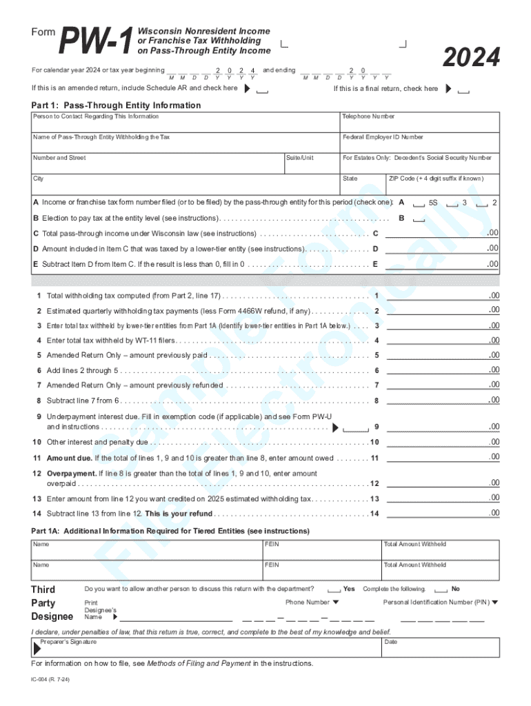 2024 Form WI PW 1 Fill Online Printable Fillable Blank PdfFiller