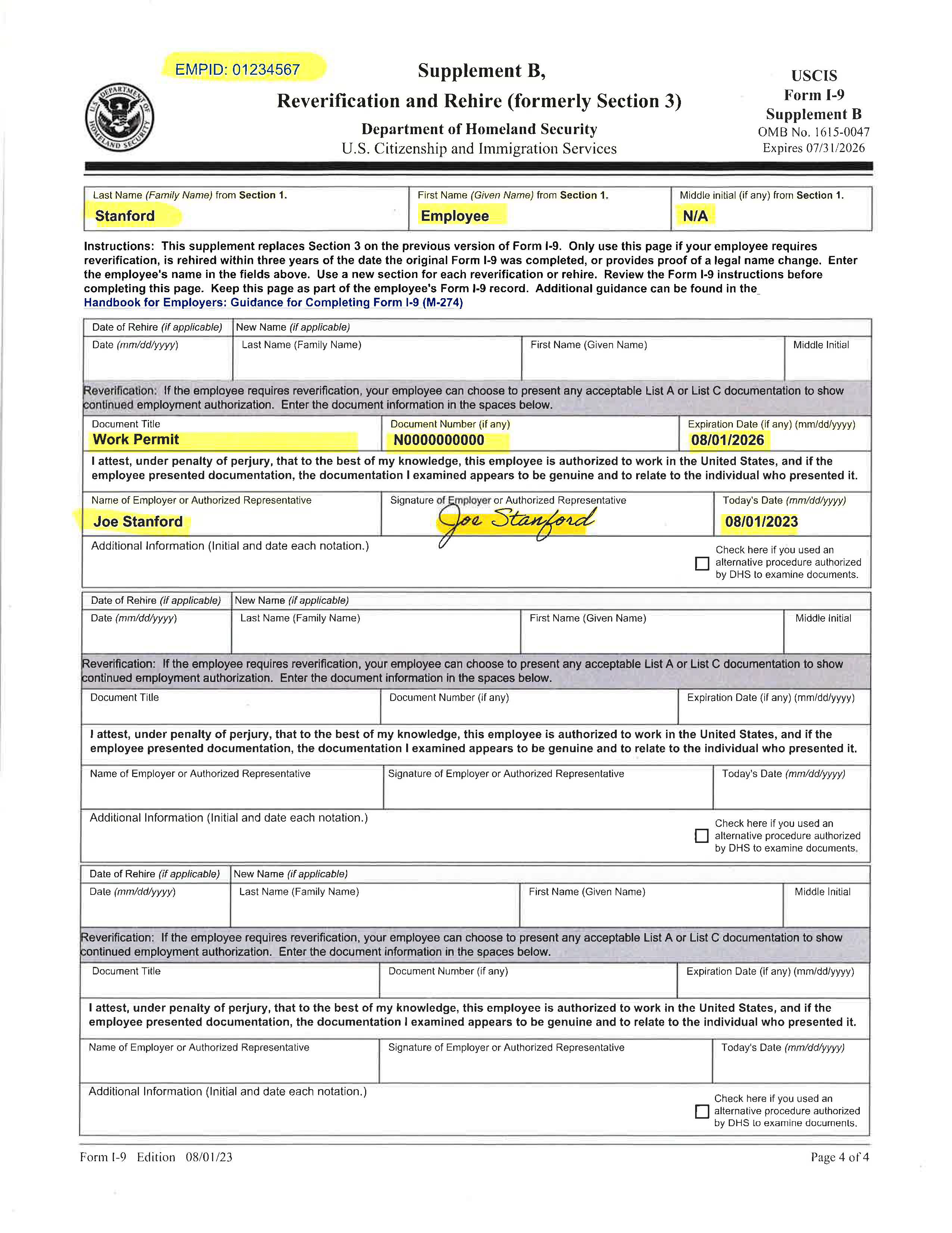 Examples Of Completed Form I 9 For Stanford