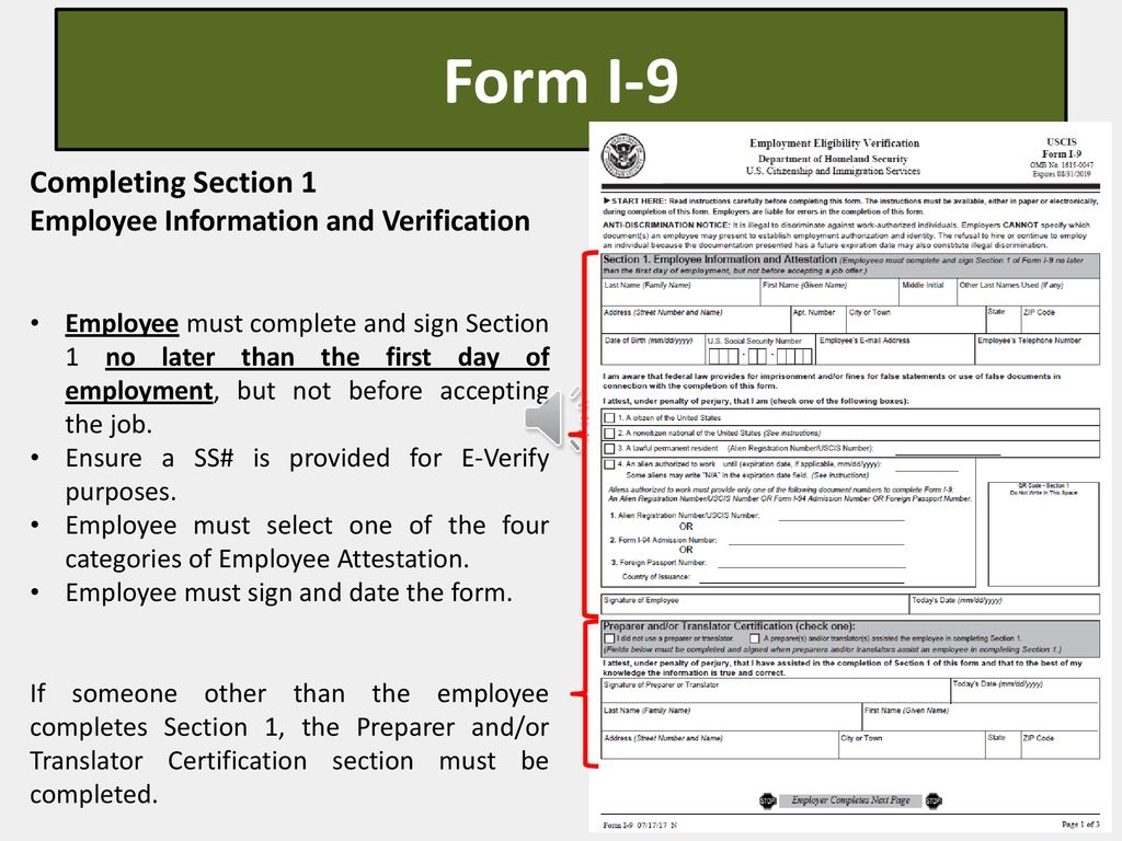 Form I 9 Employment Eligibility Verification E Verify Information Ppt Download