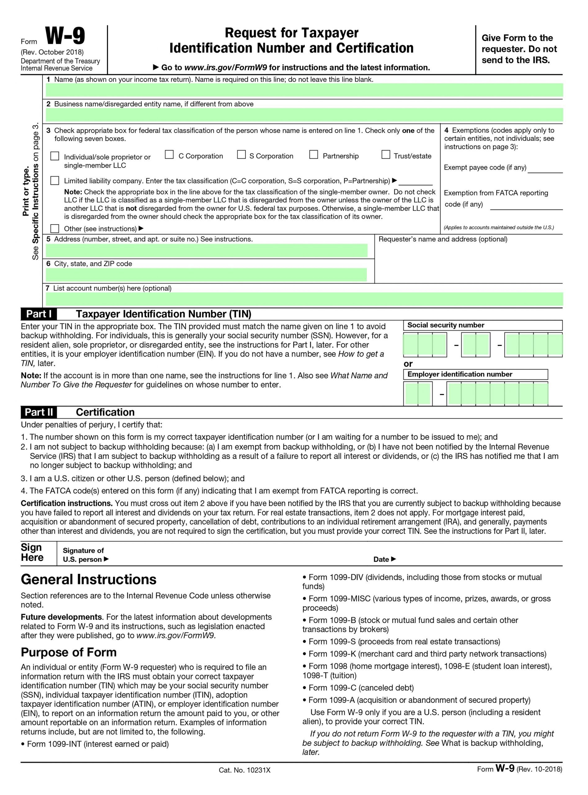 Free Blank W 9 Form Calendar Example