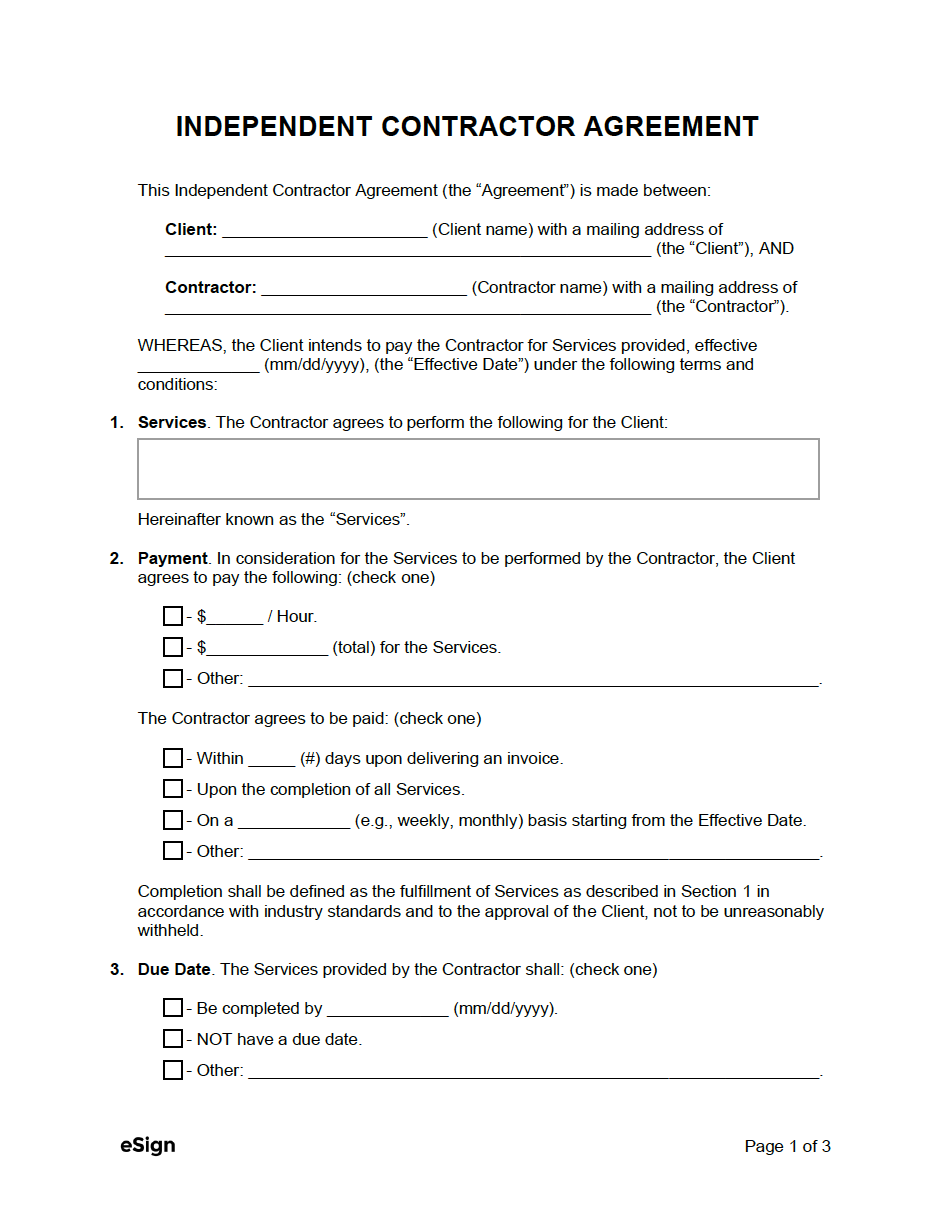 Free Independent Contractor Agreement Templates 8 PDF Word