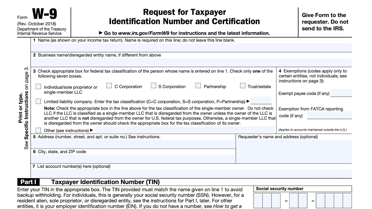 IRS Form W 9 Walkthrough Request For Taxpayer Identification Number And Certification YouTube