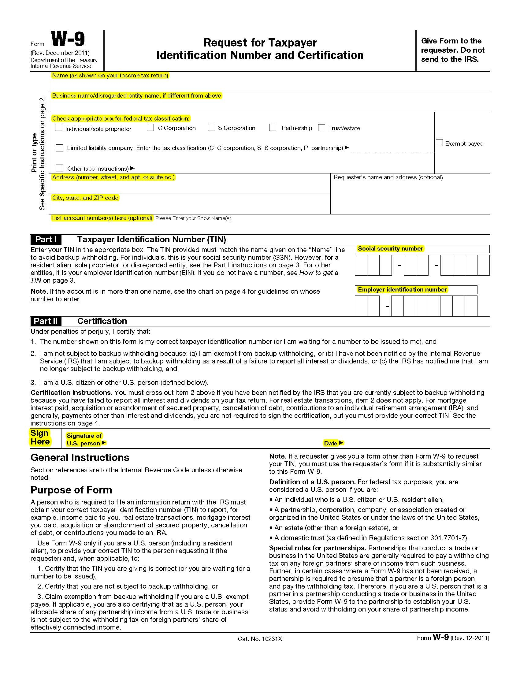 Printable Copy Of W9 Form