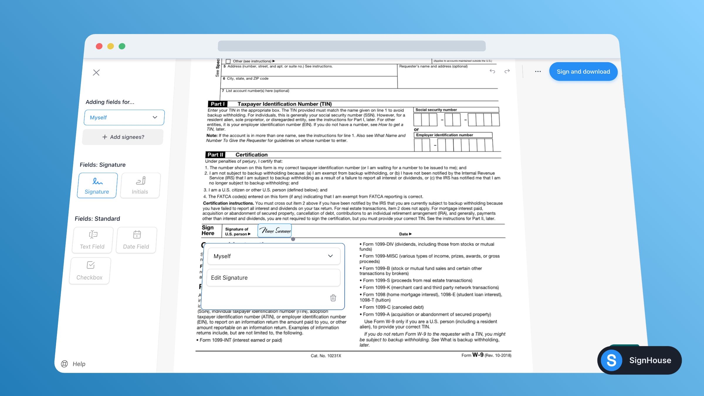 Fillable W9 Form With Signaturer