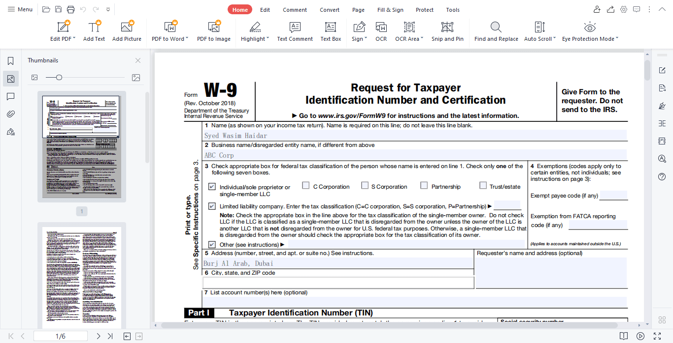 Free Blank W9 Form