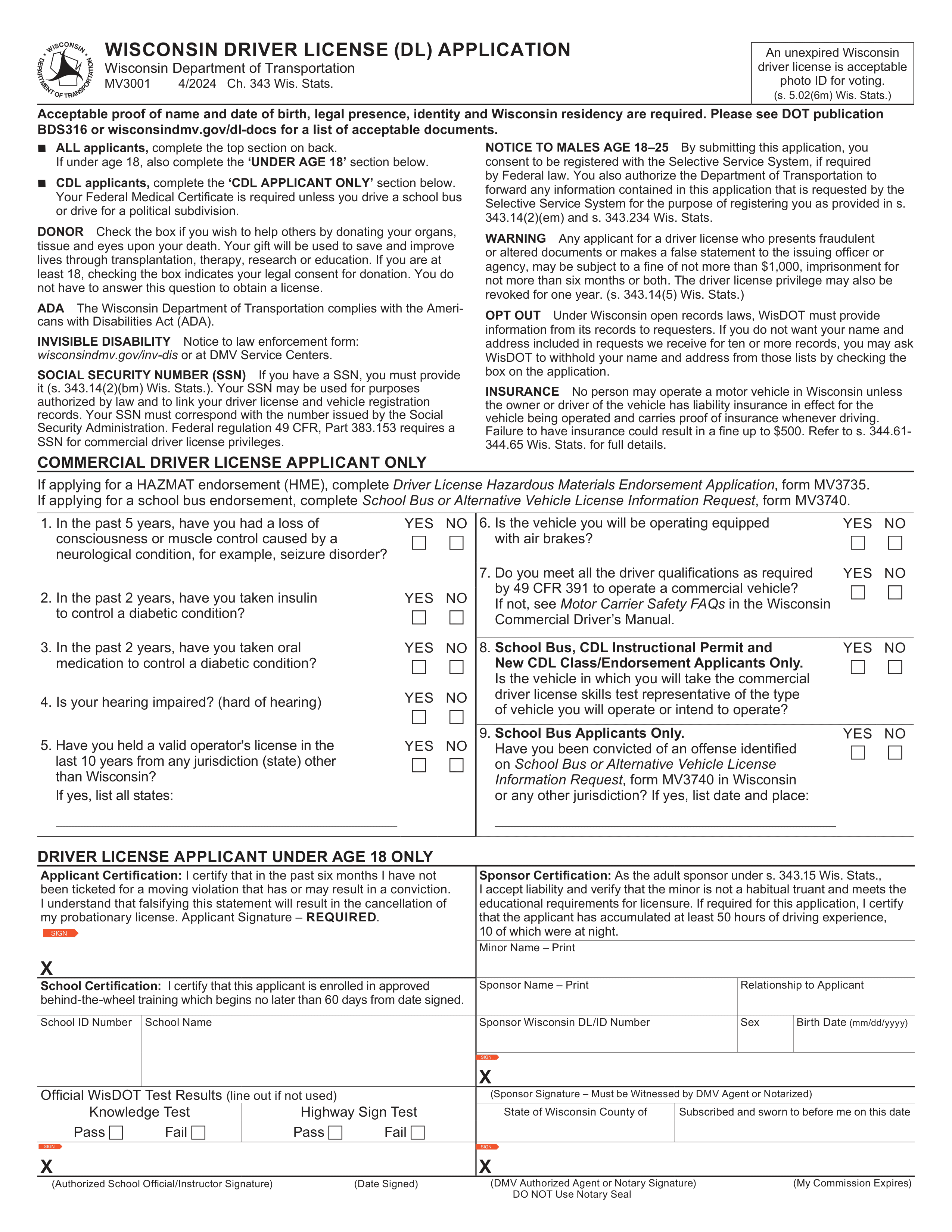 Wisconsin DMV GOV MV 3001 Form Driver License Application 2023 2024 PDF Guru